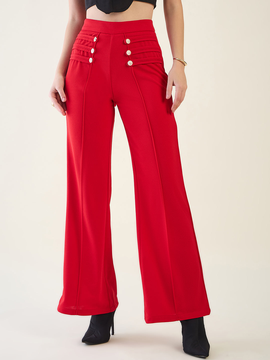 Military Button Detail Flared Trousers