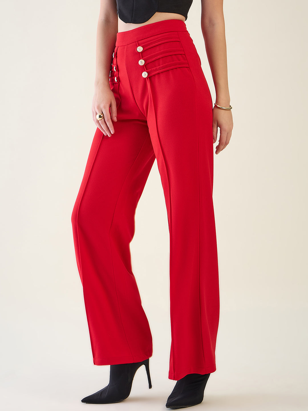 Military Button Detail Flared Trousers