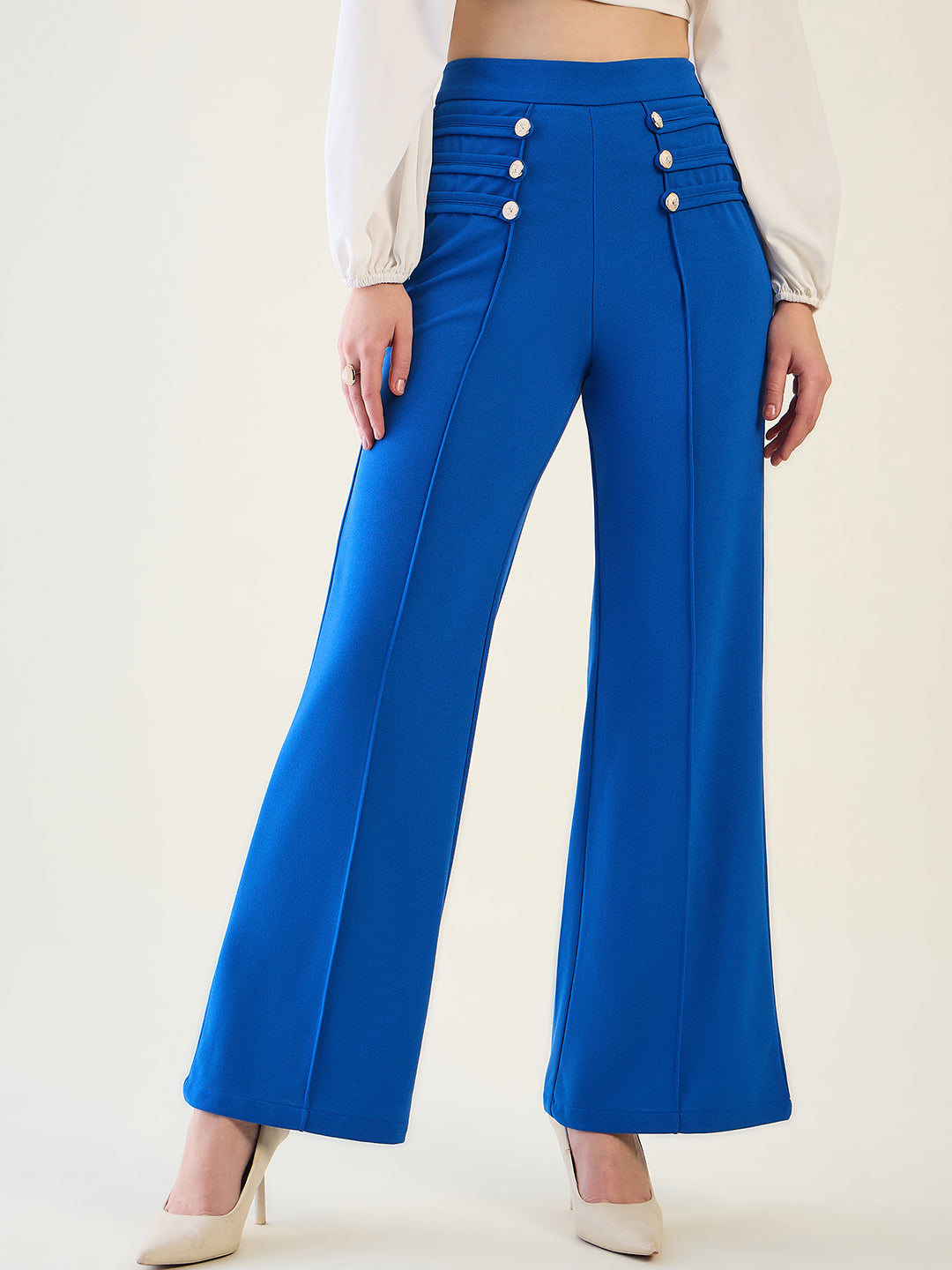 Military Button Detail Flared Trousers