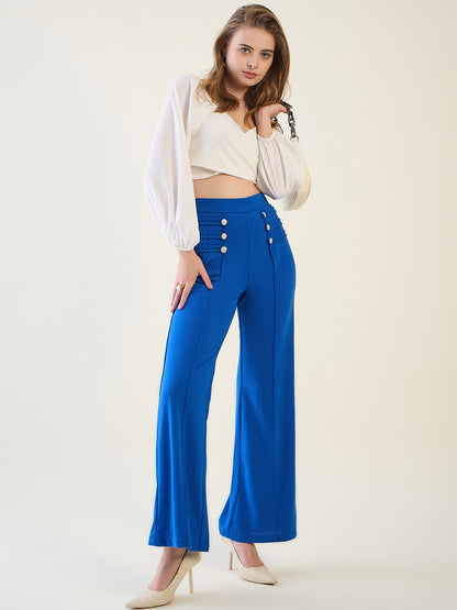 Military Button Detail Flared Trousers