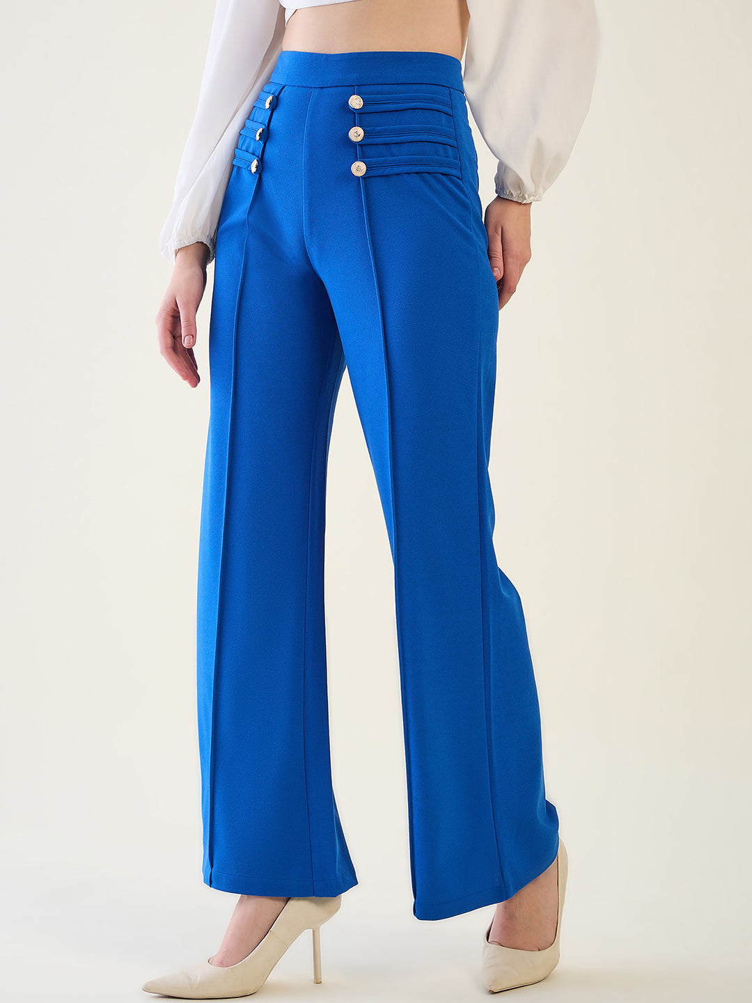 Military Button Detail Flared Trousers