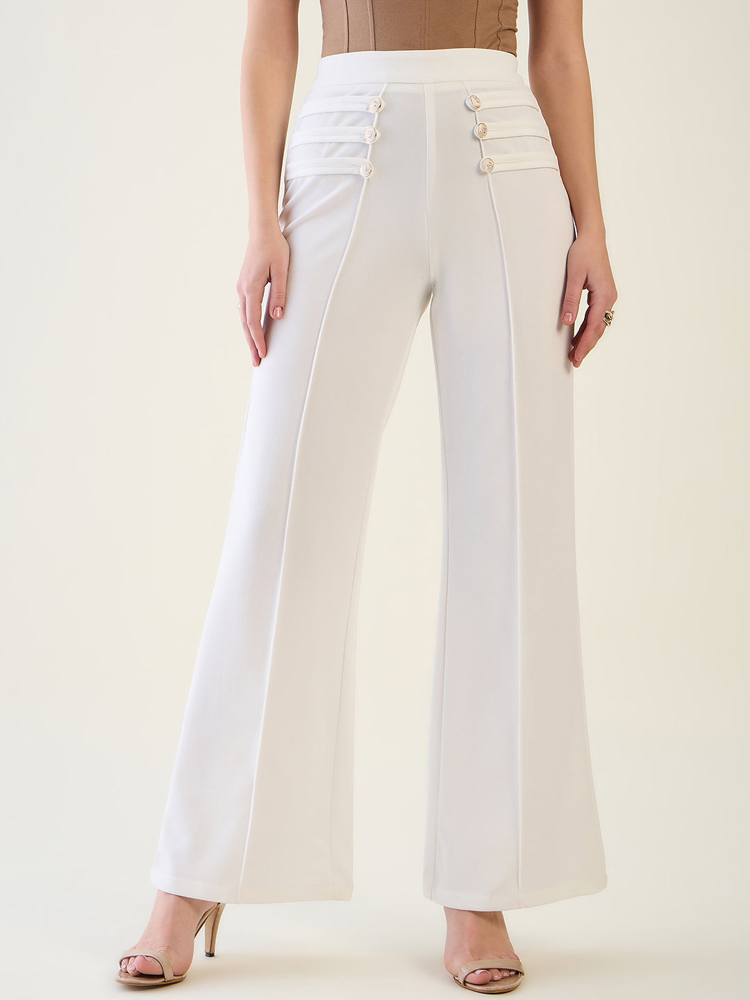 Military Button Detail Flared Trousers