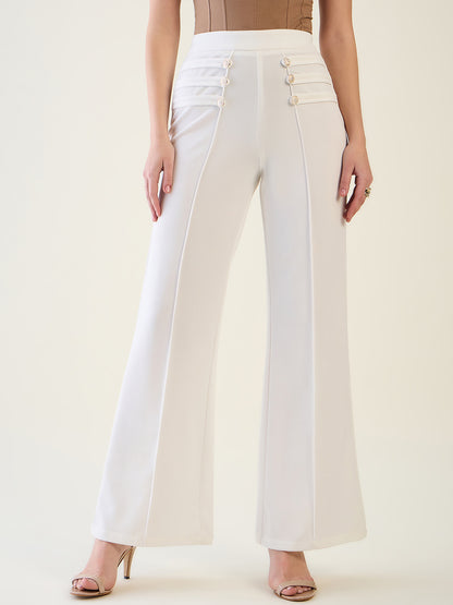 Military Button Detail Flared Trousers