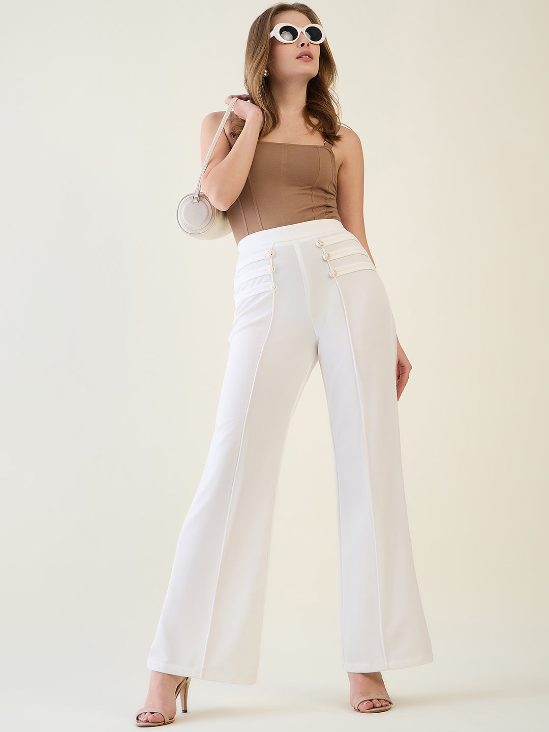 Military Button Detail Flared Trousers