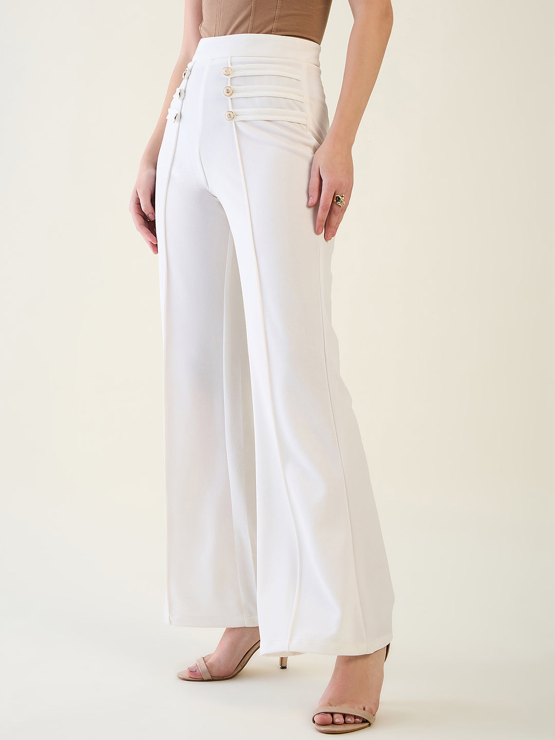 Military Button Detail Flared Trousers