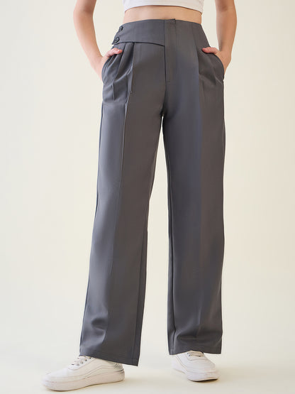 Pintuck Wide Leg Trousers with Contoured Waist