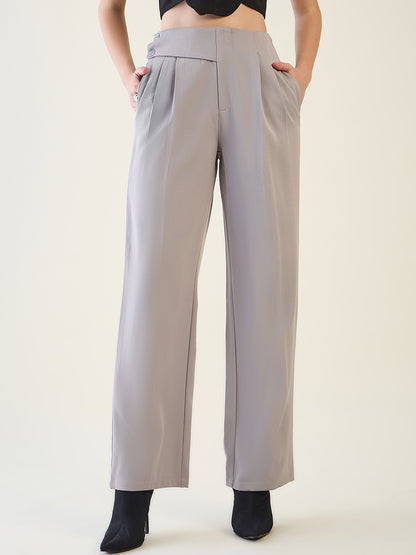 Pintuck Wide Leg Trousers with Contoured Waist