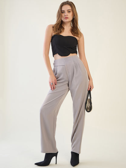 Pintuck Wide Leg Trousers with Contoured Waist