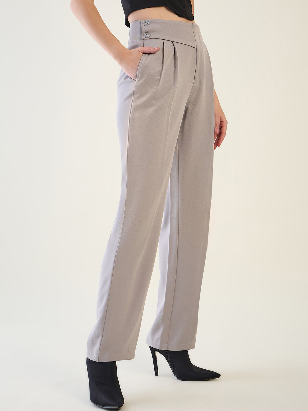 Pintuck Wide Leg Trousers with Contoured Waist