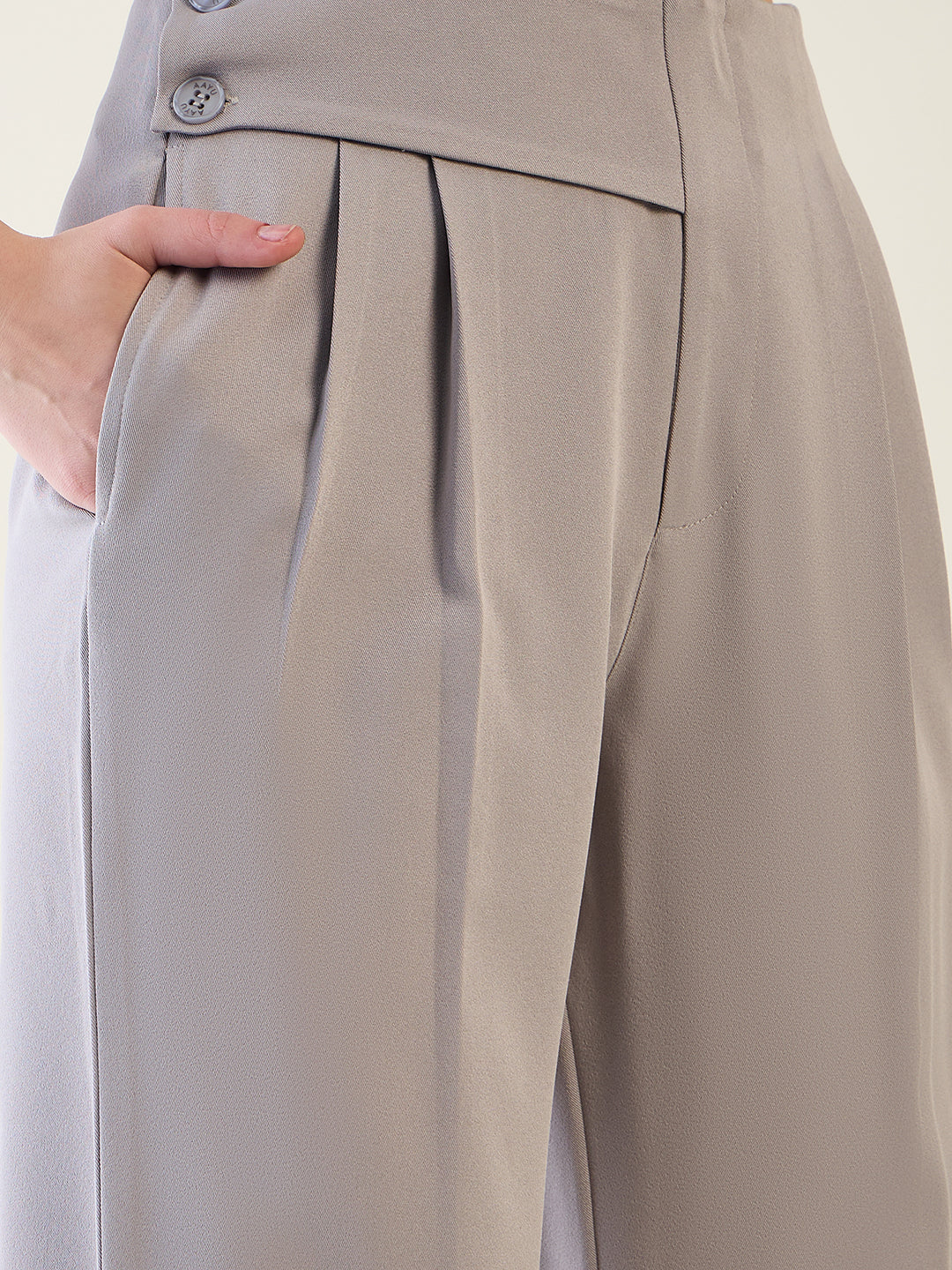 Pintuck Wide Leg Trousers with Contoured Waist