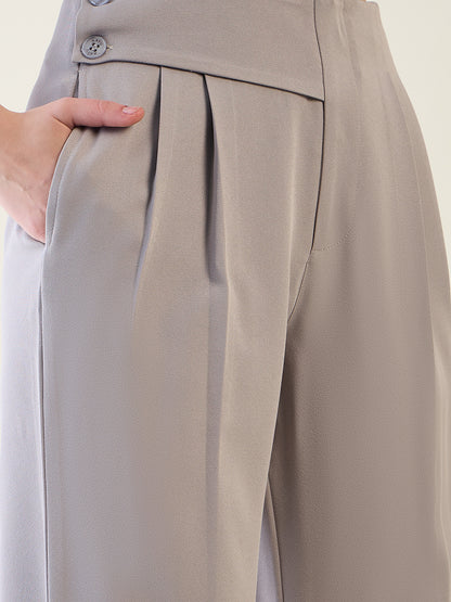 Pintuck Wide Leg Trousers with Contoured Waist