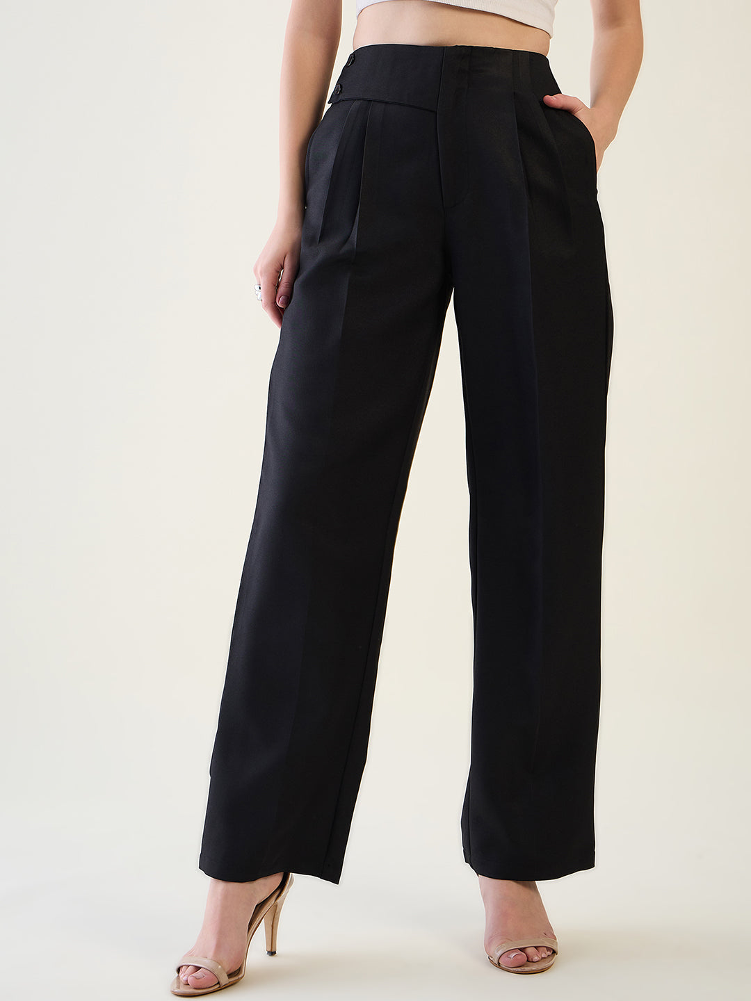 Pintuck Wide Leg Trousers with Contoured Waist