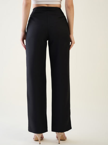 Pintuck Wide Leg Trousers with Contoured Waist
