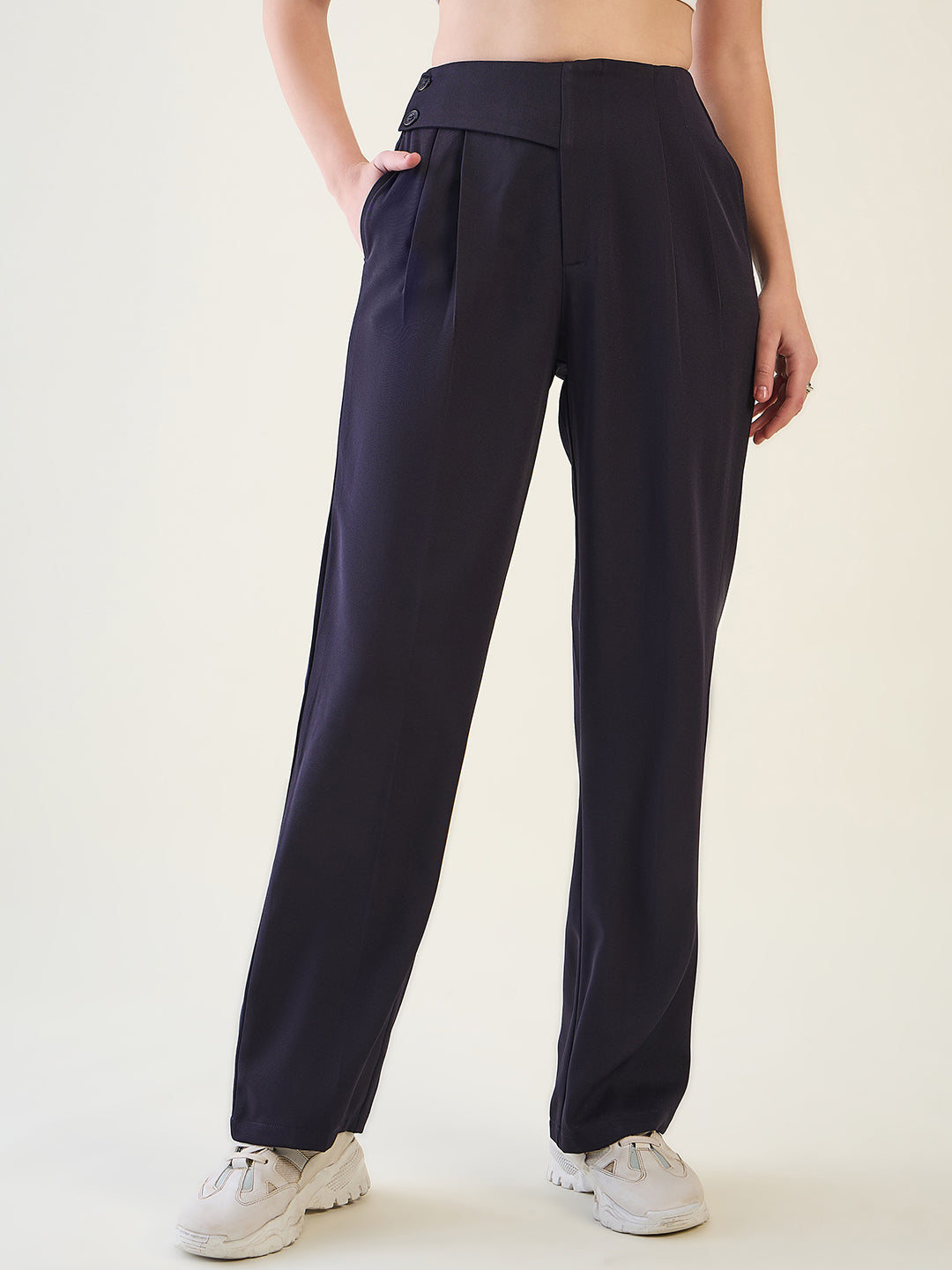 Pintuck Wide Leg Trousers with Contoured Waist