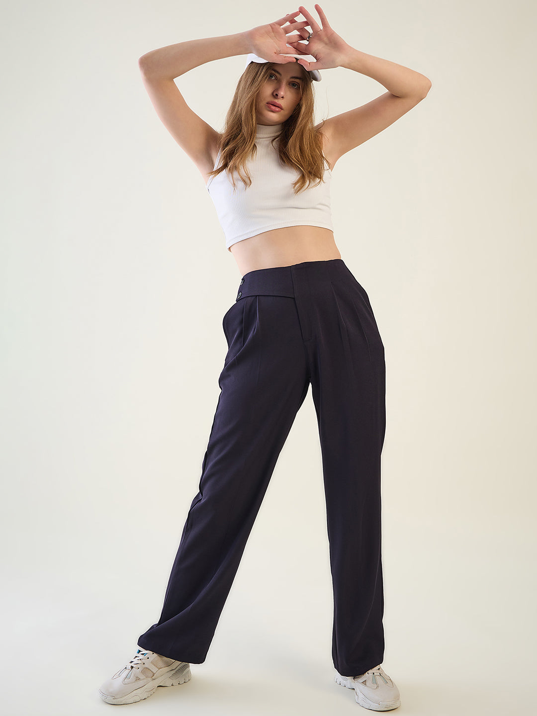 Pintuck Wide Leg Trousers with Contoured Waist