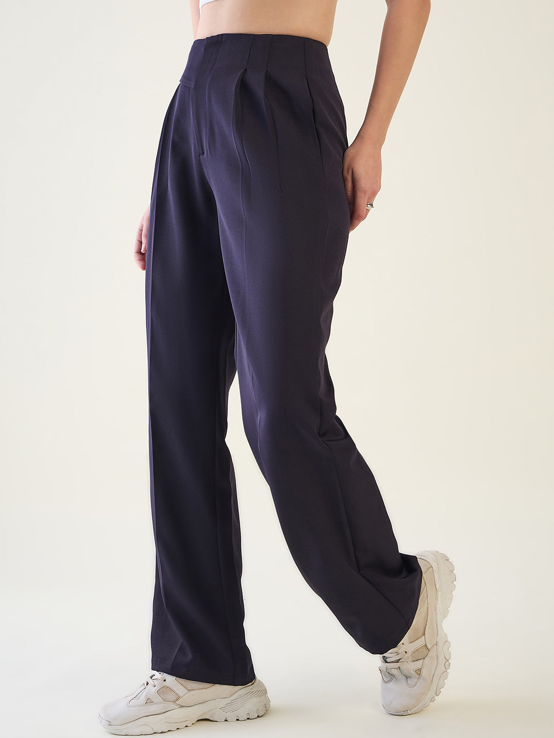 Pintuck Wide Leg Trousers with Contoured Waist