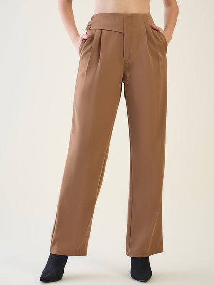 Pintuck Wide Leg Trousers with Contoured Waist