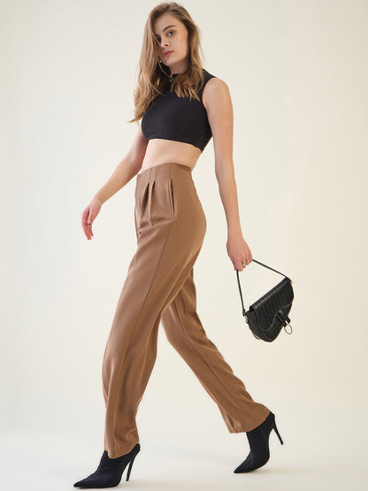 Pintuck Wide Leg Trousers with Contoured Waist