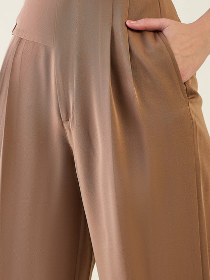 Pintuck Wide Leg Trousers with Contoured Waist