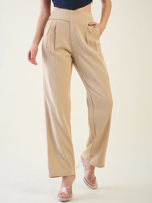 Pintuck Wide Leg Trousers with Contoured Waist