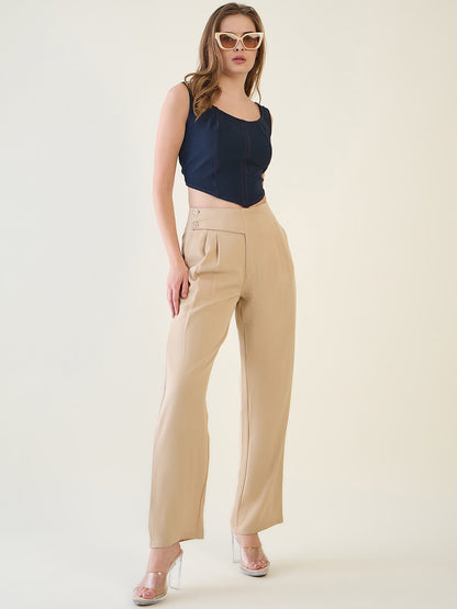 Pintuck Wide Leg Trousers with Contoured Waist
