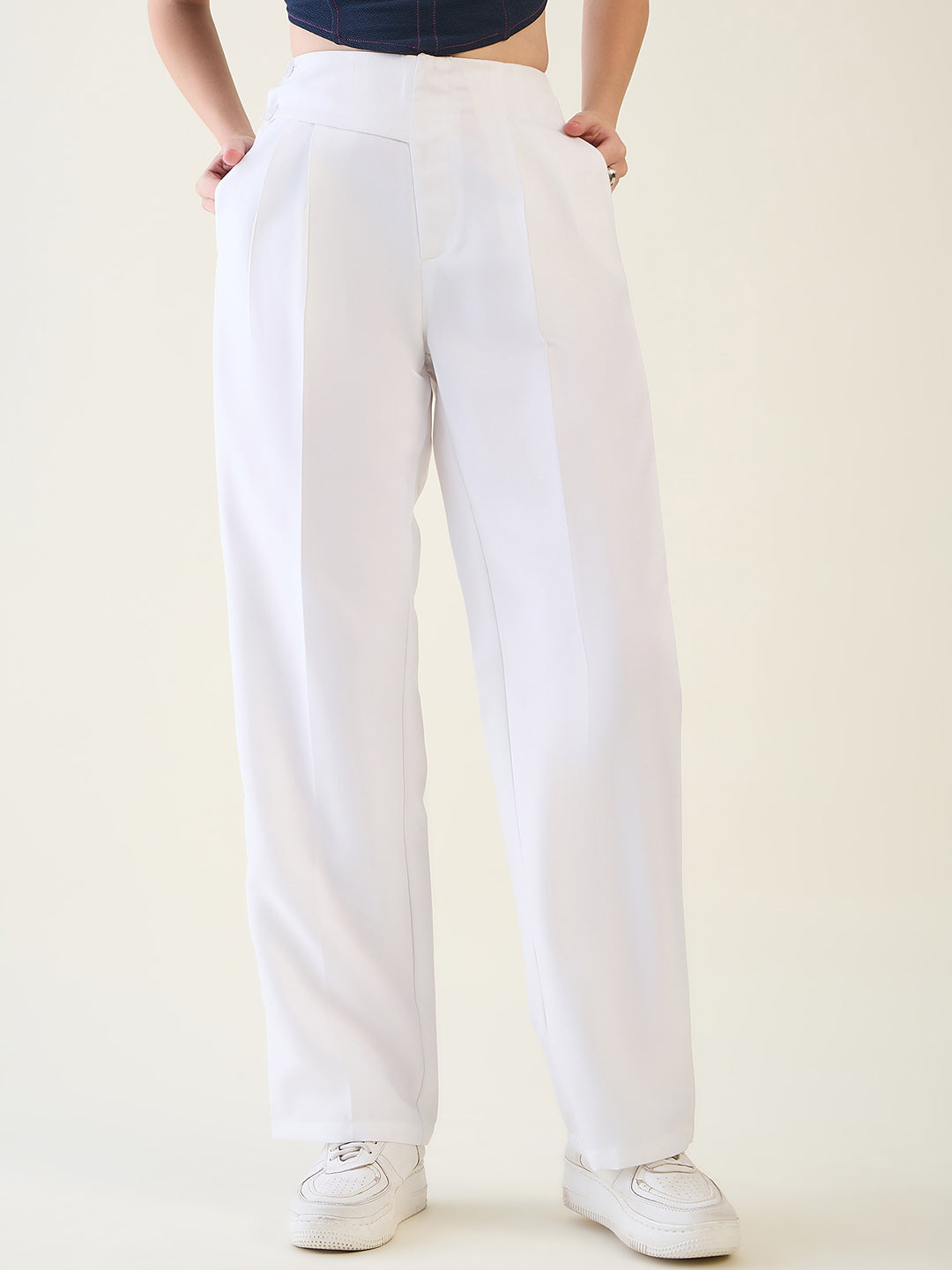 Pintuck Wide Leg Trousers with Contoured Waist