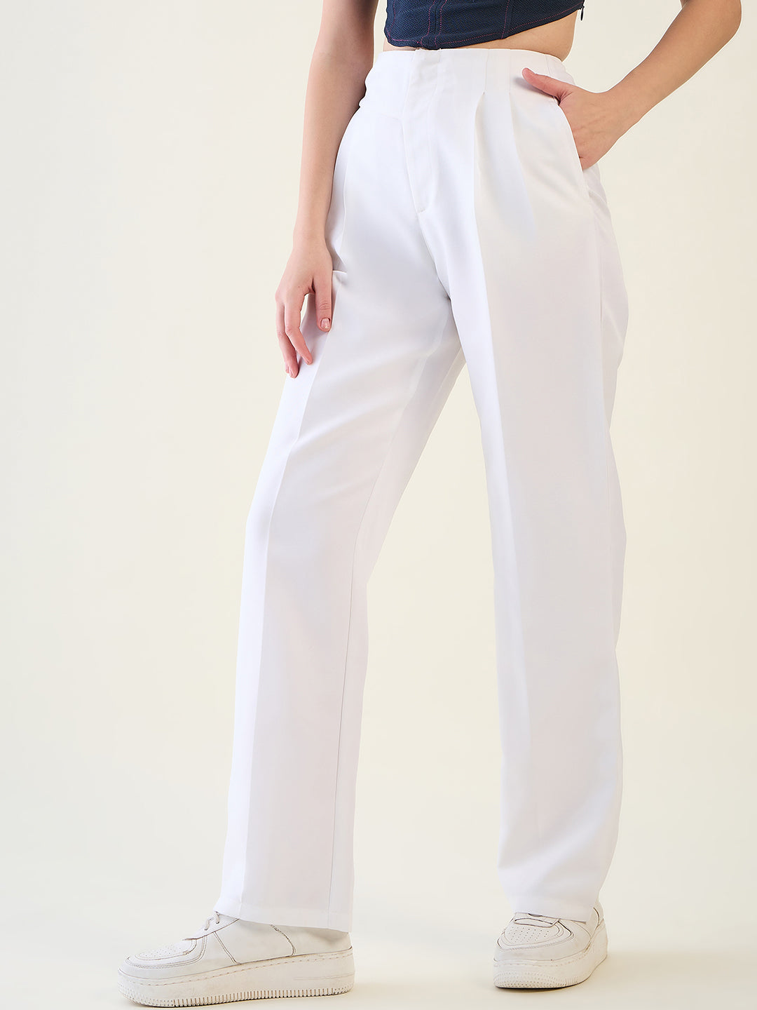 Pintuck Wide Leg Trousers with Contoured Waist