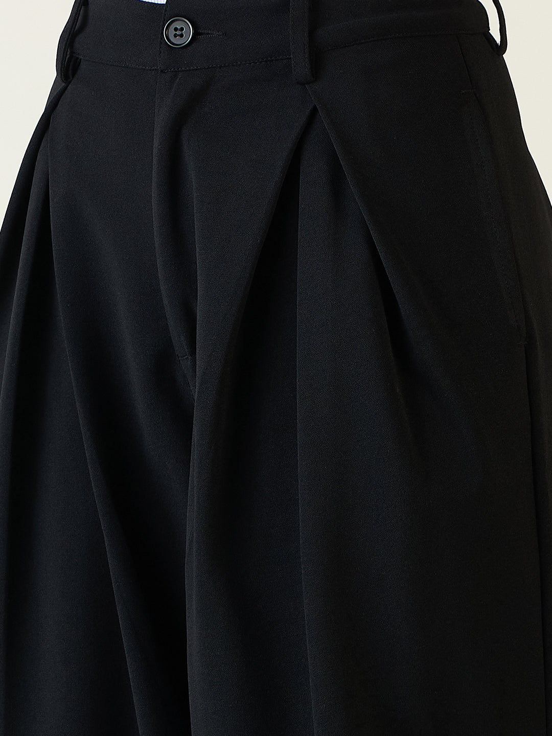 Pleated Front Palazzo Trousers with Button Waist