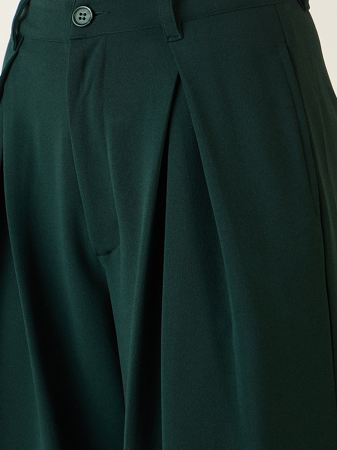 Pleated Front Palazzo Trousers with Button Waist