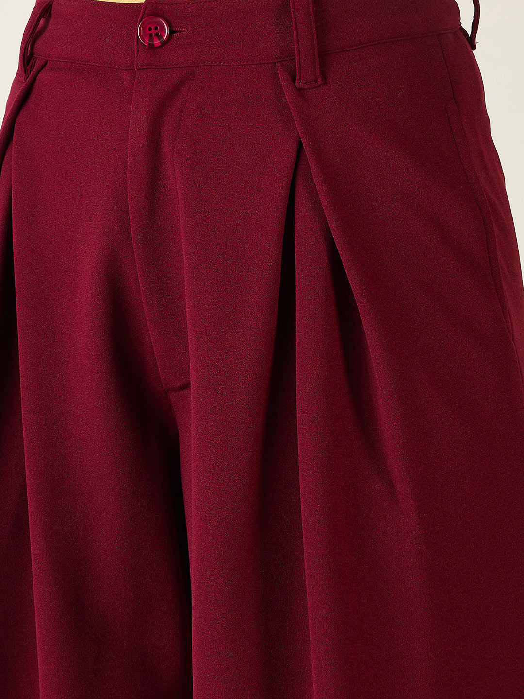 Pleated Front Palazzo Trousers with Button Waist