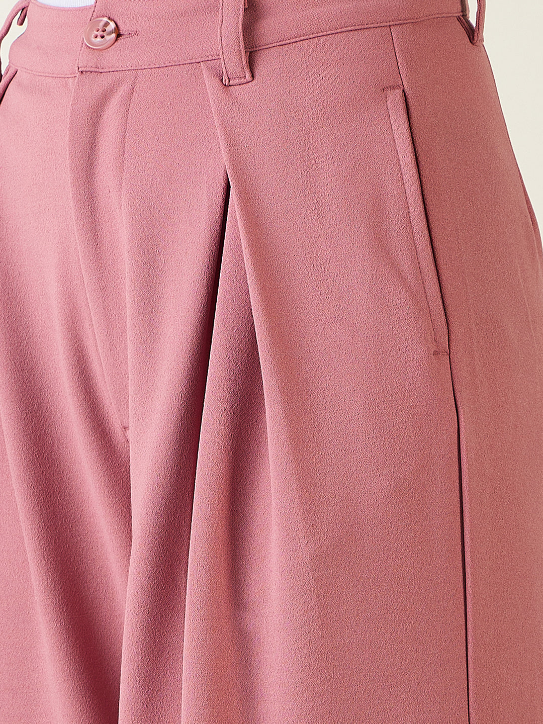 Pleated Front Palazzo Trousers with Button Waist