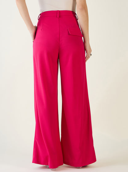 Pleated Front Palazzo Trousers with Button Waist