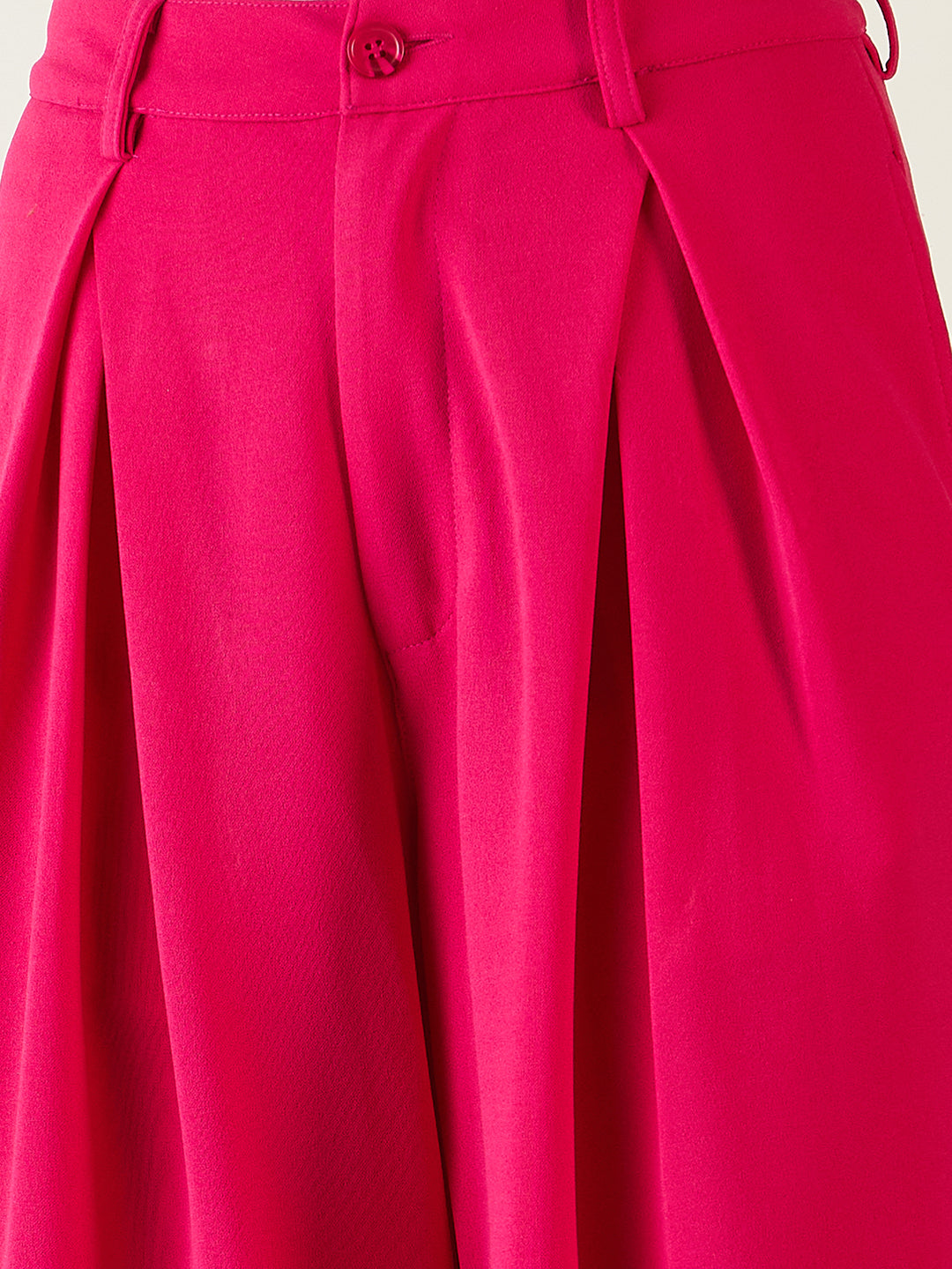 Pleated Front Palazzo Trousers with Button Waist