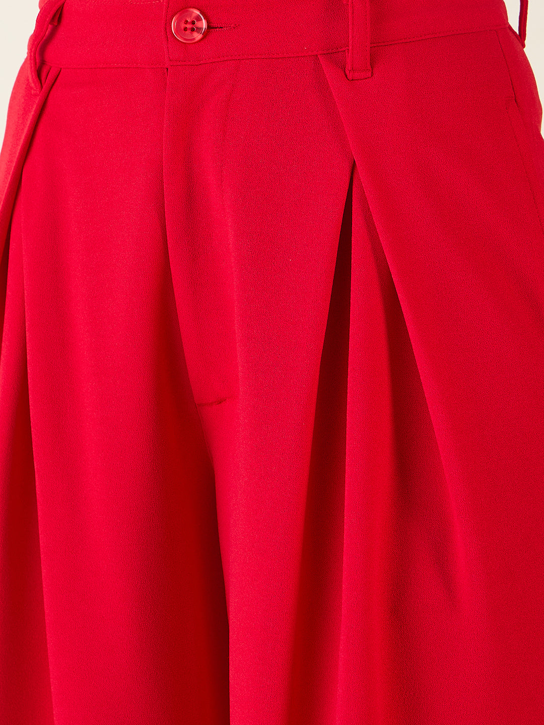 Pleated Front Palazzo Trousers with Button Waist