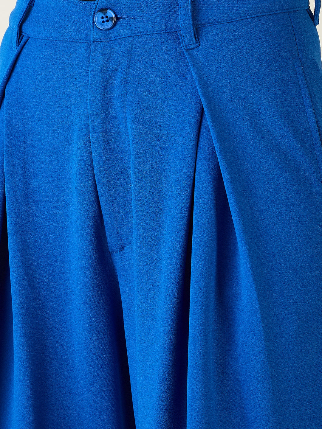 Pleated Front Palazzo Trousers with Button Waist