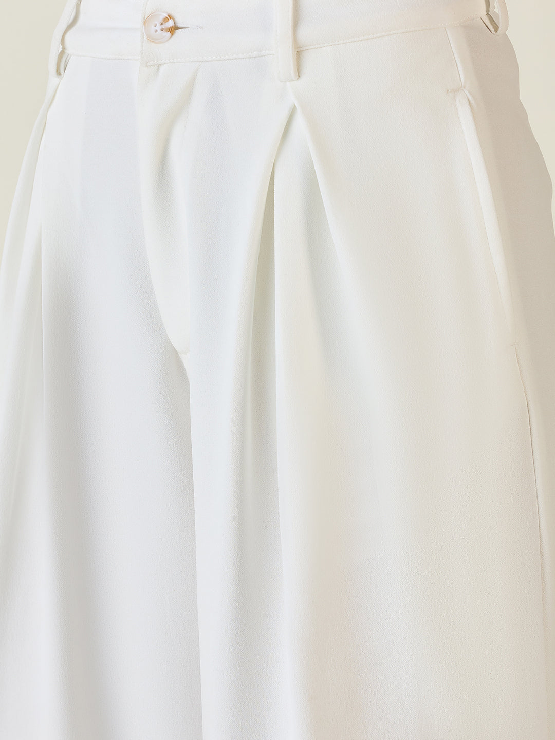 Pleated Front Palazzo Trousers with Button Waist