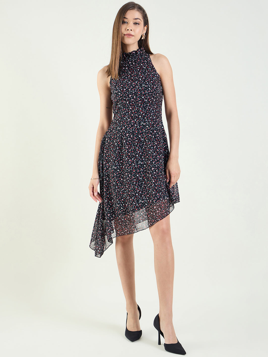 Printed Sleeveless High-Low Mini Dress