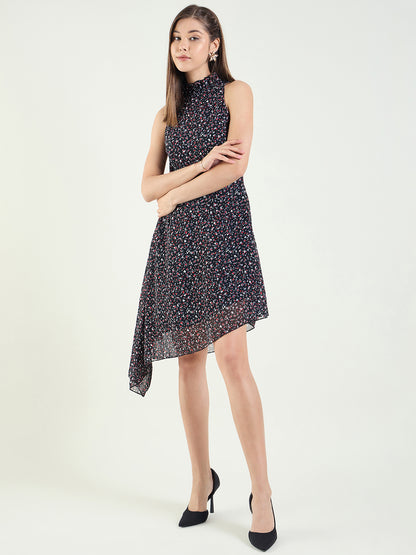 Printed Sleeveless High-Low Mini Dress