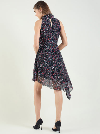 Printed Sleeveless High-Low Mini Dress
