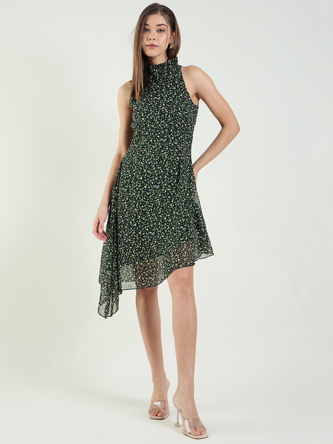 Printed Sleeveless High-Low Mini Dress