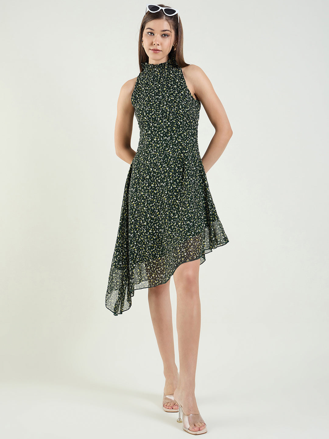 Printed Sleeveless High-Low Mini Dress