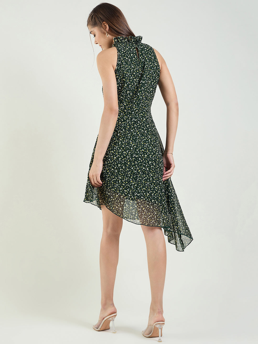 Printed Sleeveless High-Low Mini Dress