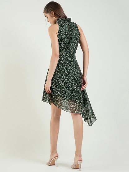Printed Sleeveless High-Low Mini Dress