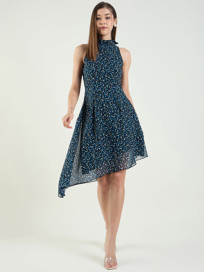 Printed Sleeveless High-Low Mini Dress