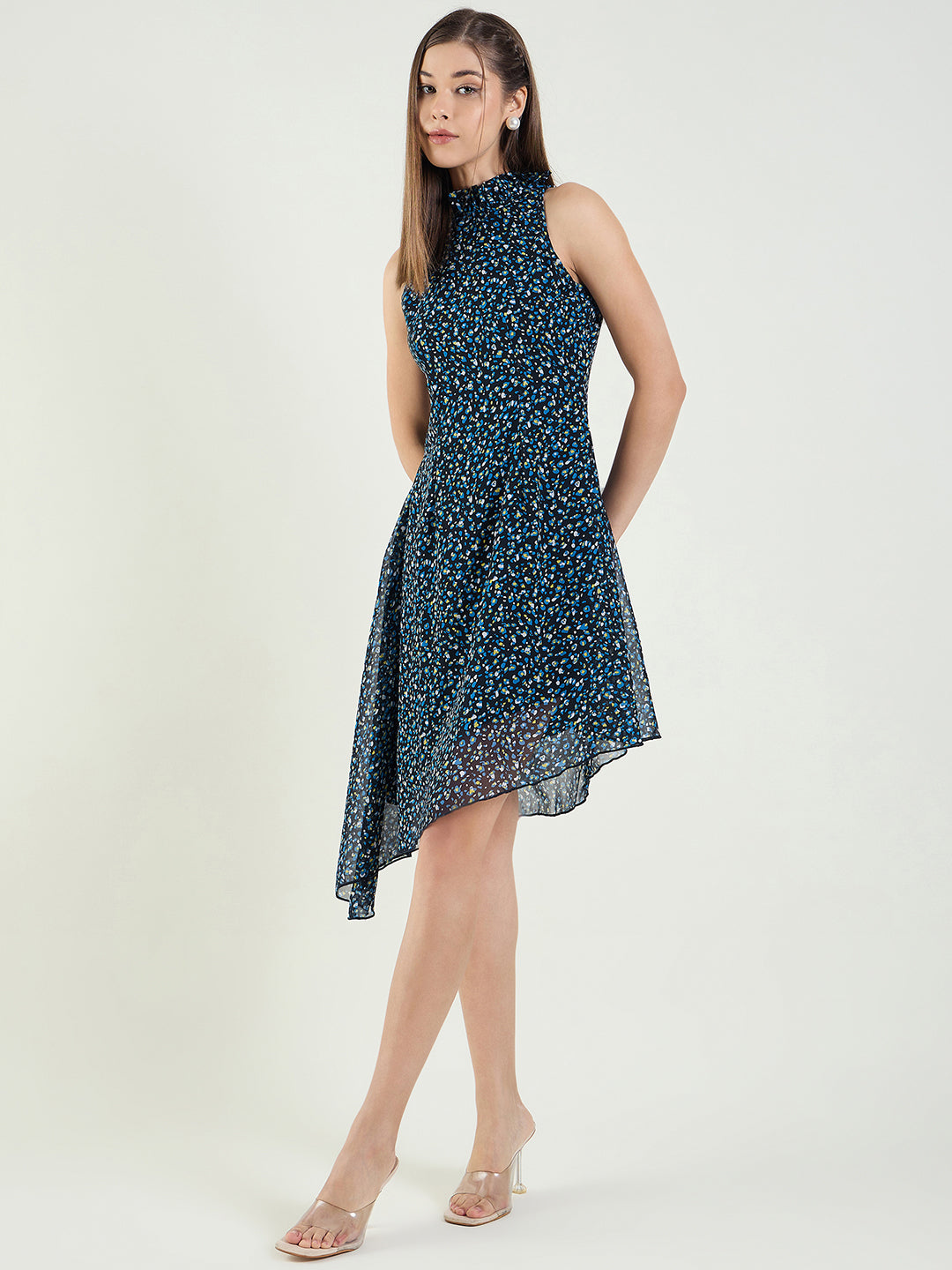 Printed Sleeveless High-Low Mini Dress