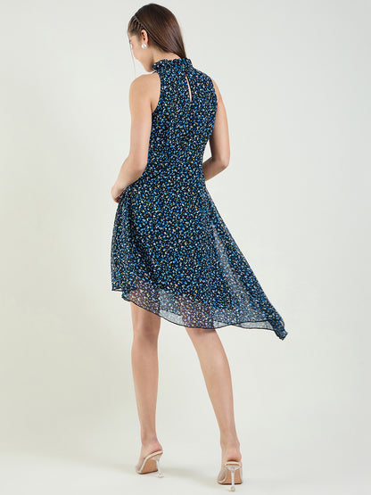 Printed Sleeveless High-Low Mini Dress