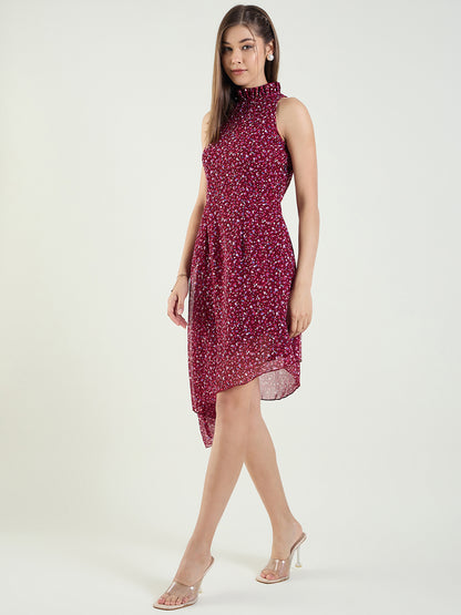 Printed Sleeveless High-Low Mini Dress