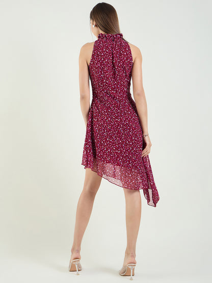 Printed Sleeveless High-Low Mini Dress