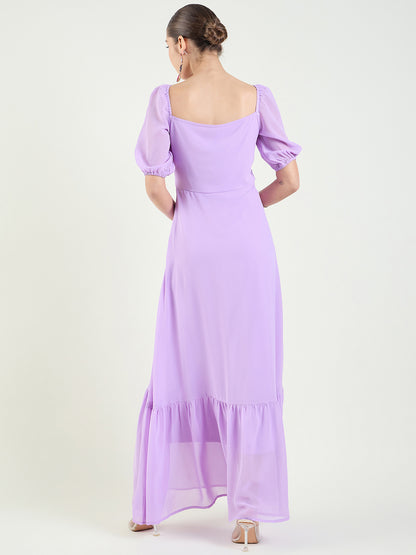 Puff Sleeve Maxi Dress with Tie-Front Bodice