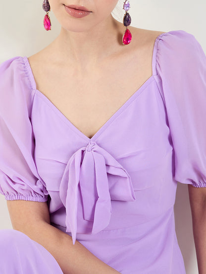 Puff Sleeve Maxi Dress with Tie-Front Bodice